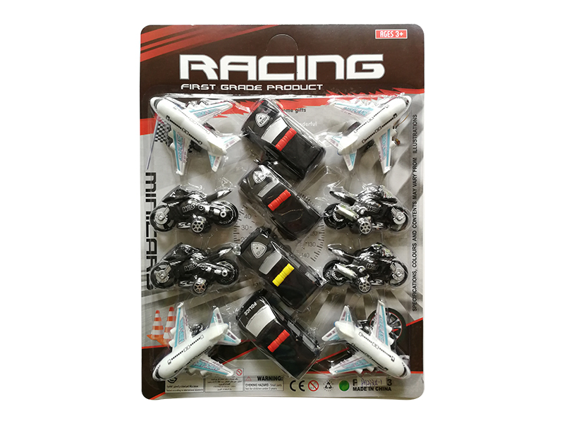 4 Slide Black Motorcycle + 4 Slide Black Police Cars + 4 Slide Airplanes