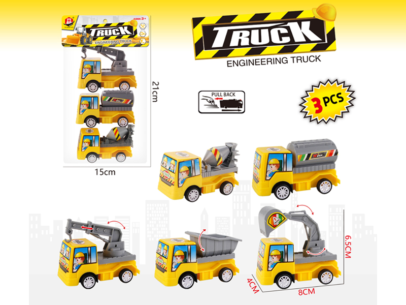 3PCS Pull Back Simulated Engineering Vehicle