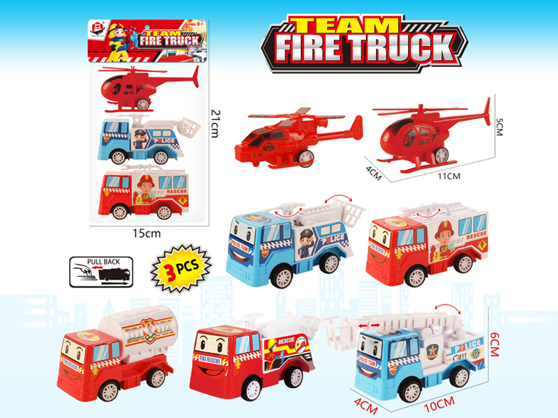 Pull Back Cartoon Fire Trucks And Aircraft Toy