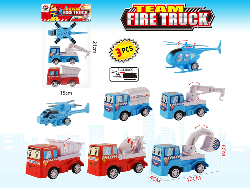 Pull Back Cartoon Engineering Vehicle And Aircraft Toy