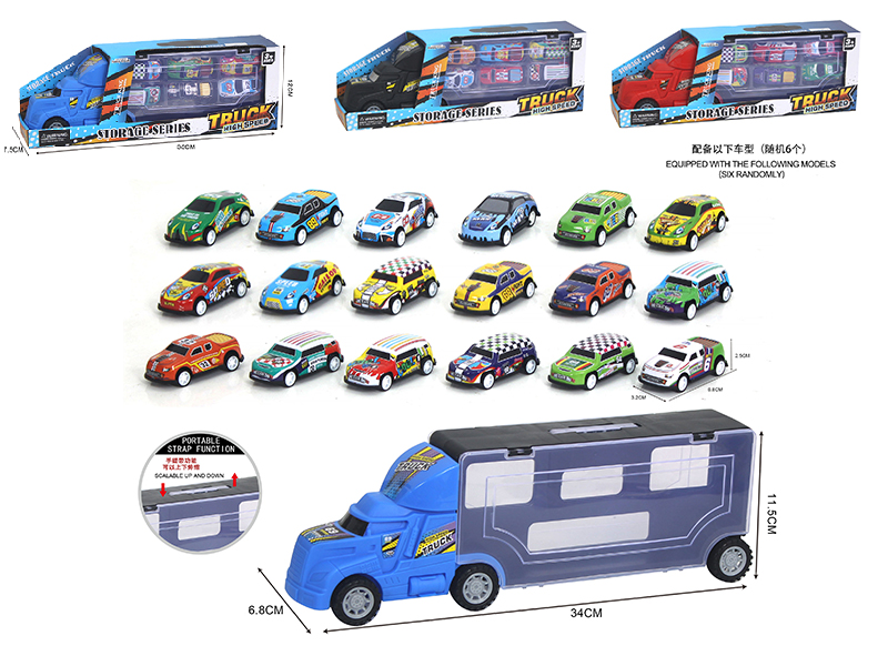 Slide Storage Truck With 6 Pull Back Iron Cars