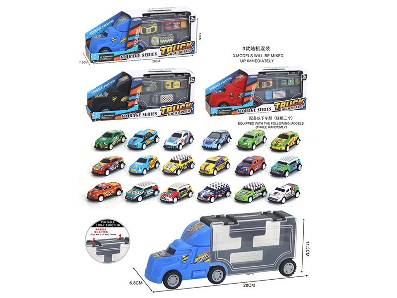 Slide Storage Truck With 3 Pull Back Iron Cars