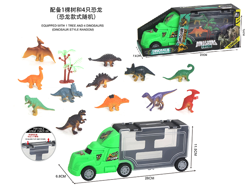 Slide Storage Truck With 4 Dinosaurs + 1 Tree
