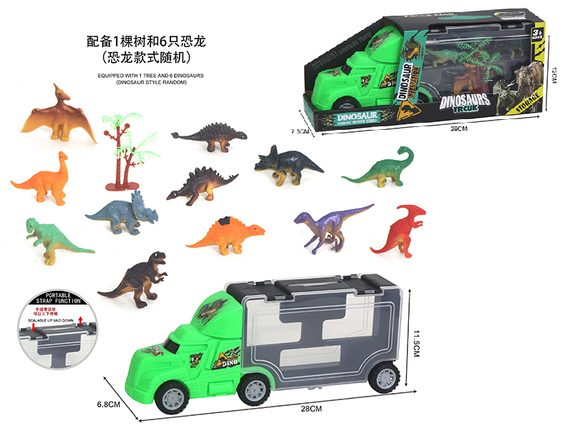 Slide Storage Truck With 6 Dinosaurs + 1 Tree
