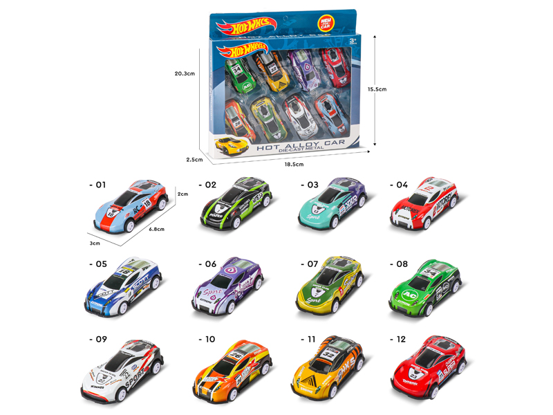 8PCS Pull Back Iron Sheet Car