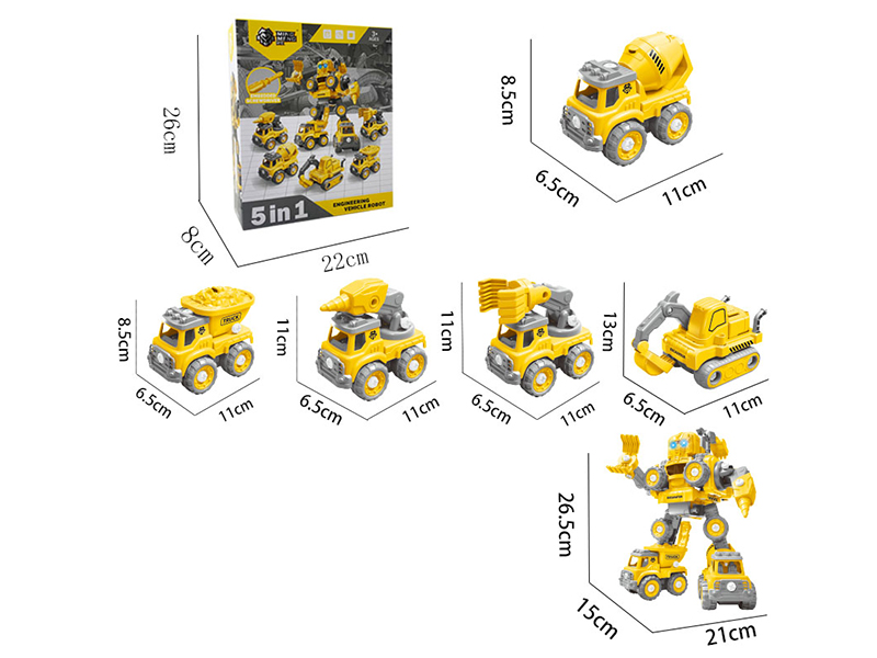DIY Assembly Engineering Truck 5 In 1 Transformation Robot