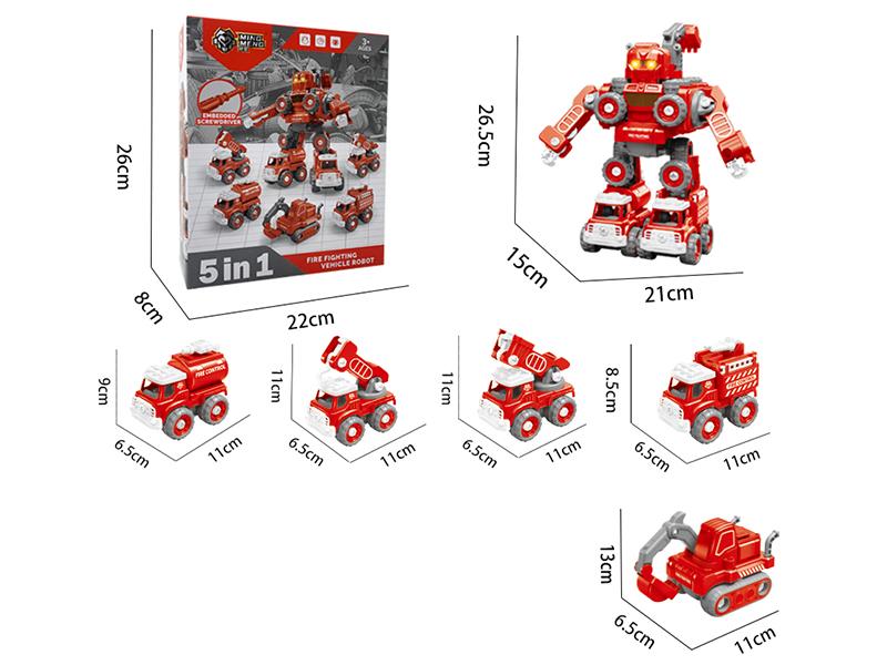 DIY Assembly Fire Engine 5 In 1 Transformation Robot