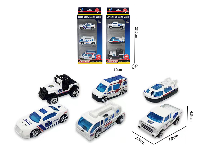 1:64 Slide Alloy Ambulance 3PCS
