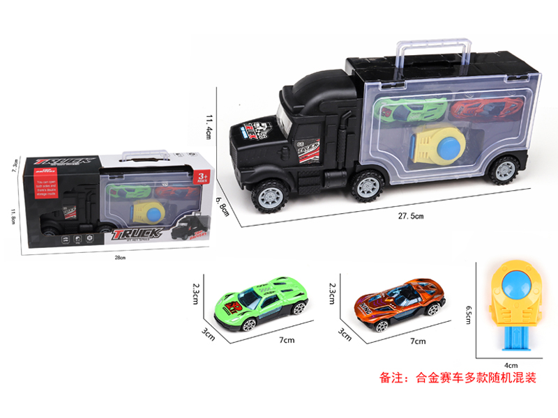 Slide Container Truck+2 PCS  Alloy Racing Car+1Catapult