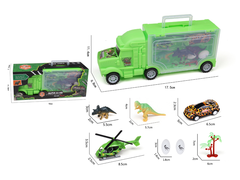 Slide Container Truck+2 Dinosaur+2 Dinosaur Egg+1 Animal Iron Car+1 Tree