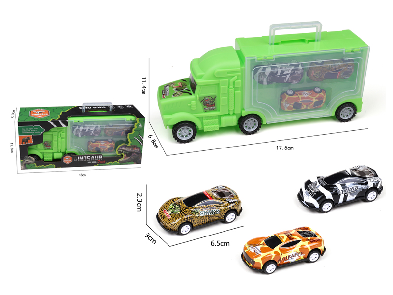 Slide Container Truck+3 PCS Animal Iron Car