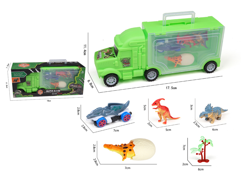 Slide Container Truck+2 Dinosaur+1 Dinosaur Egg+1AB Dinosaur 车+1 Tree