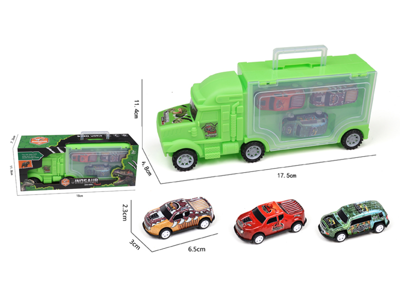 Slide Container Truck+3 Dinosaur Pickup Truck