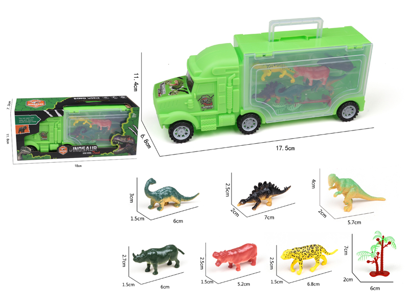 Slide Container Truck+3 Dinosaur +3 Animal+1 Tree