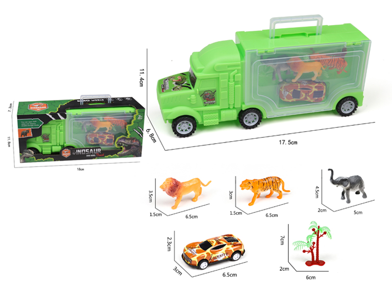 Slide Container Truck+3 Animal+1 Iron Car+1 Tree