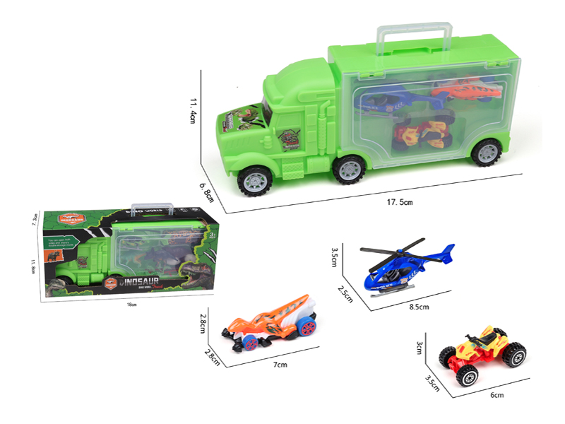 Slide Container Truck+1AB Dinosaur Car+1 Aircraft+1Beach Motorcycle