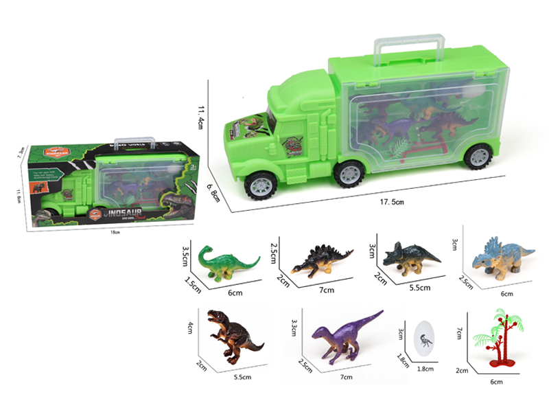 Slide Container Truck+6 Dinosaur +1 Dinosaur Egg+1 Tree