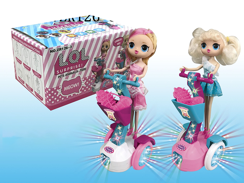 B/O Go And Bump Balance Car With Lights And Music + Surprise Doll