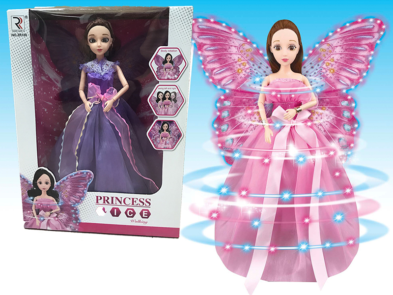 B/O 3D Eyes Princess Doll With Lights And Music,Colorful Fiber Optic Wings