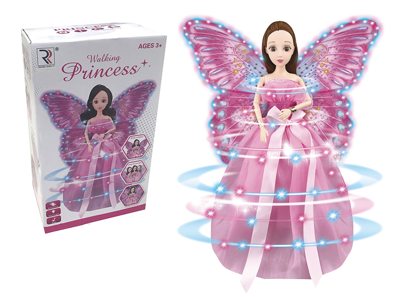B/O 3D Eyes Princess Doll With Lights And Music,Colorful Fiber Optic Wings