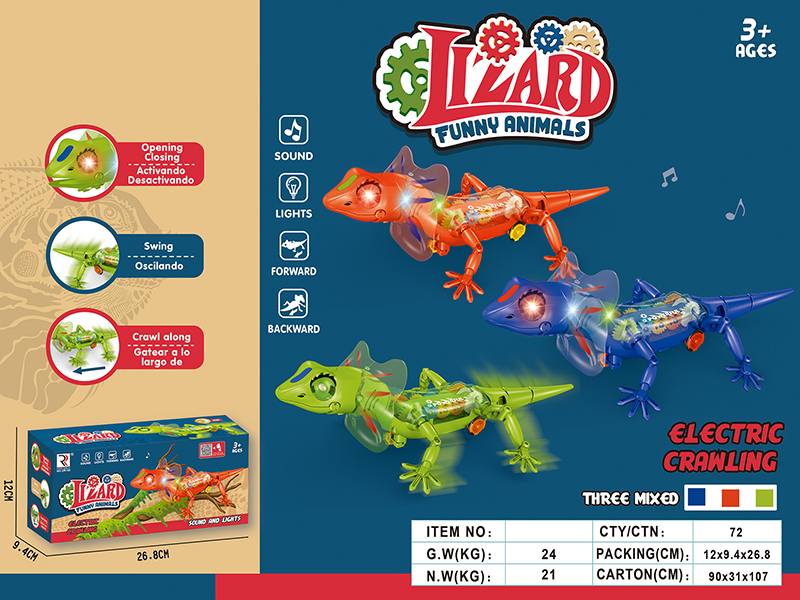 B/O Crawling Lizard With Lights and Music