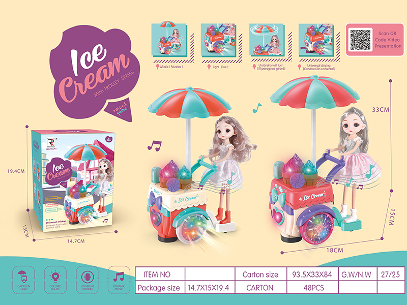 B/O Go And Bump Ice Cream Mini Trolley (With Lights and Music)+Princess Doll