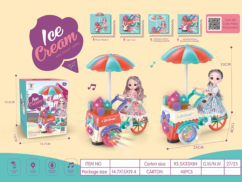 B/O Go And Bump Ice Cream Mini Trolley (With Lights and Music)+Princess Doll