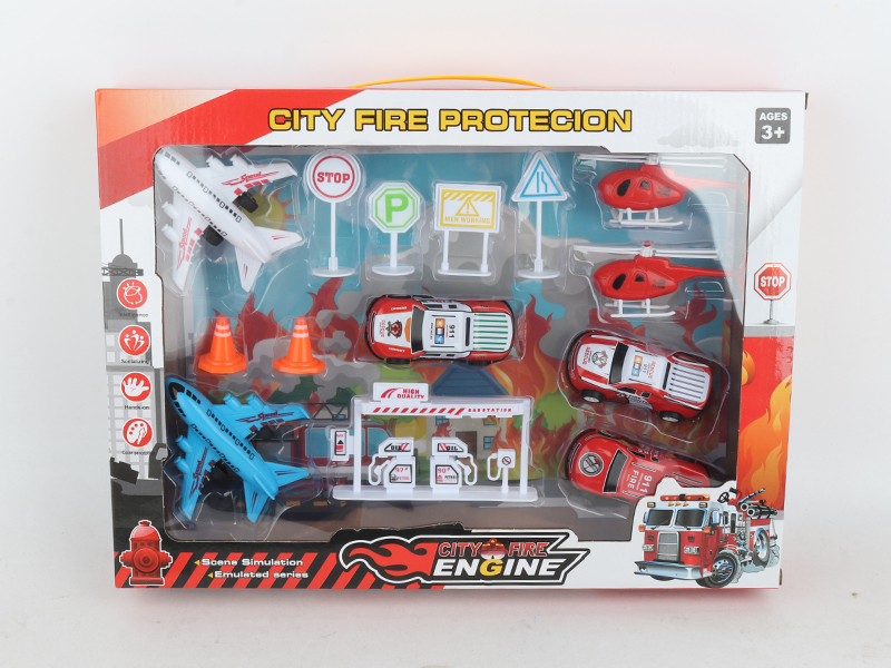 Pull Back Iron Fire Engine + Pull Back Airplanes + Guidepost Set