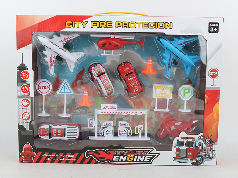 Pull Back Iron Fire Engine + Pull Back Airplanes + Guidepost Set