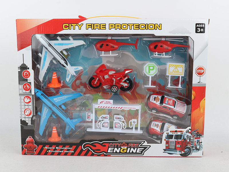 Pull Back Iron Fire Engine + Pull Back Airplanes + Guidepost Set
