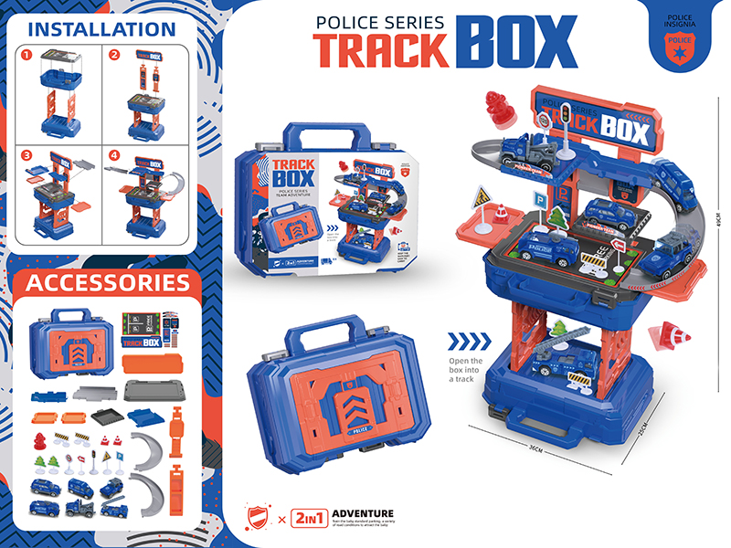 2 In 1 Police Theme Track Parking Lot Suitcase(4 Cars)