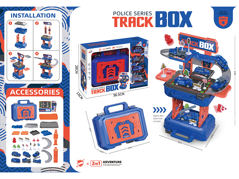 2 In 1 Police Theme Track Parking Lot Suitcase(6 Cars)