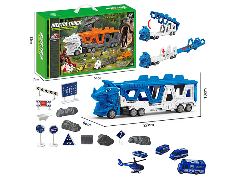 Transformable Triceratops Police Vehicle Ejection Track Set
