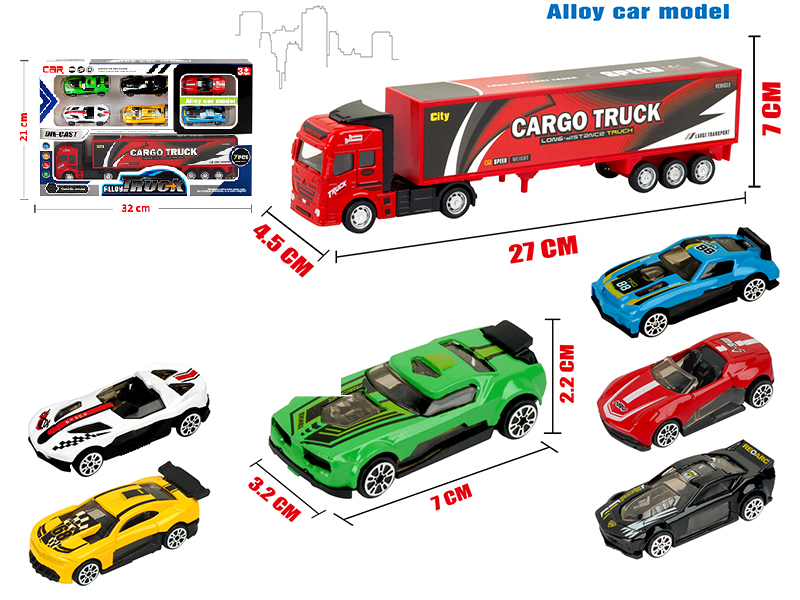 Pull Back Alloy Container Truck + 6 Slide Alloy Sports Cars