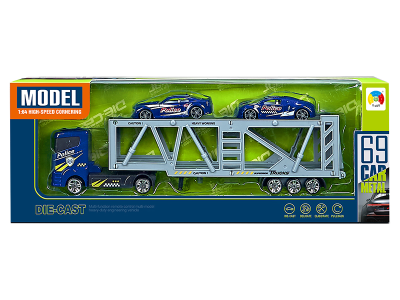 Alloy Police Series Double-Decker Transporter With 2 Alloy Police Cars