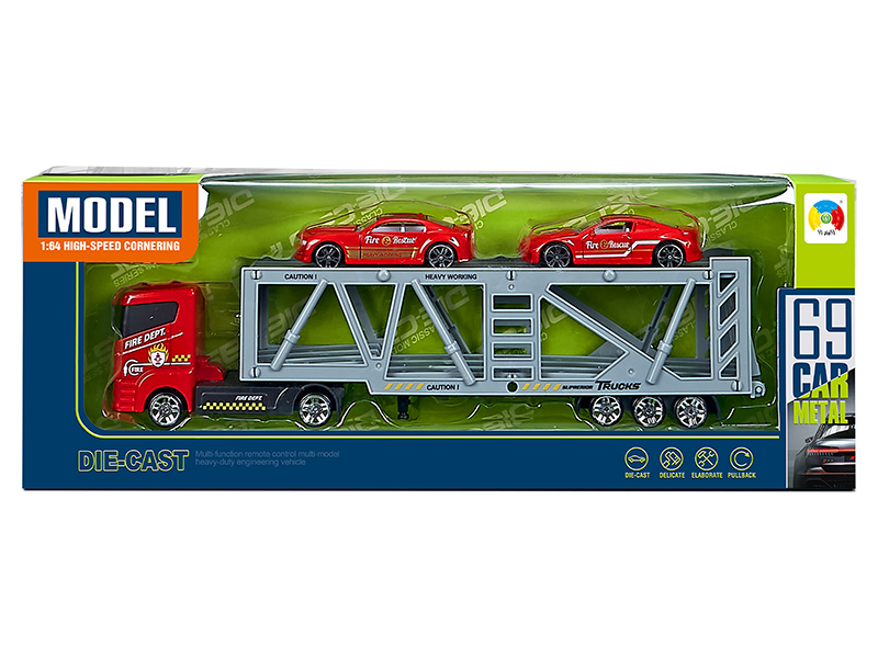 Alloy Fire Control Series Double-Decker Transporter With 2 Alloy Fire Engine