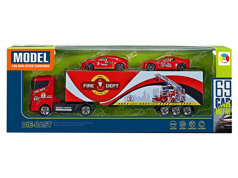 Alloy Fire Control Series Container Car With 2 Alloy Fire Engine