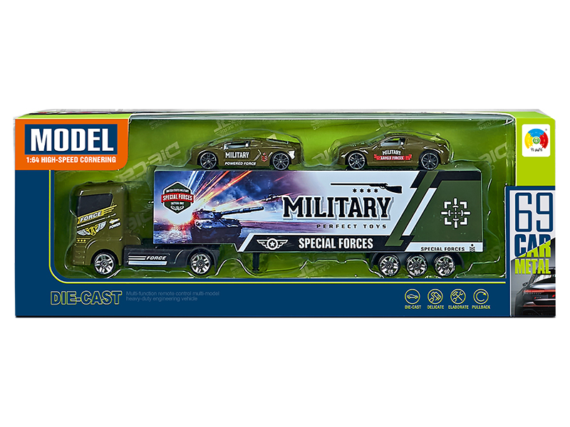 Alloy Military Series Container Car With 2 Alloy Military Trucks