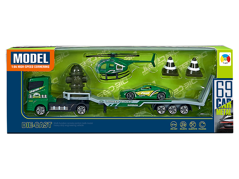 Alloy Trailer With 1 Alloy Helicopter,1 Alloy Car