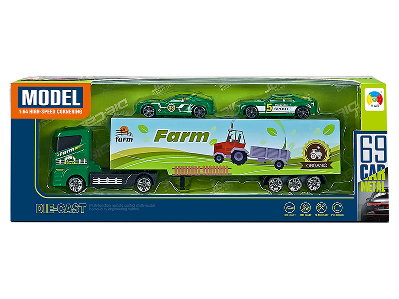 Alloy Farm Series Container Car With 2 Alloy Cars