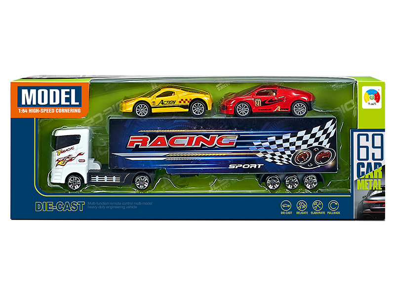 Alloy Container Car With 2 Alloy Pull Back Cars