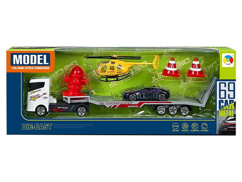 Alloy Trailer With 1 Alloy Helicopter,1 Alloy Simulated Car