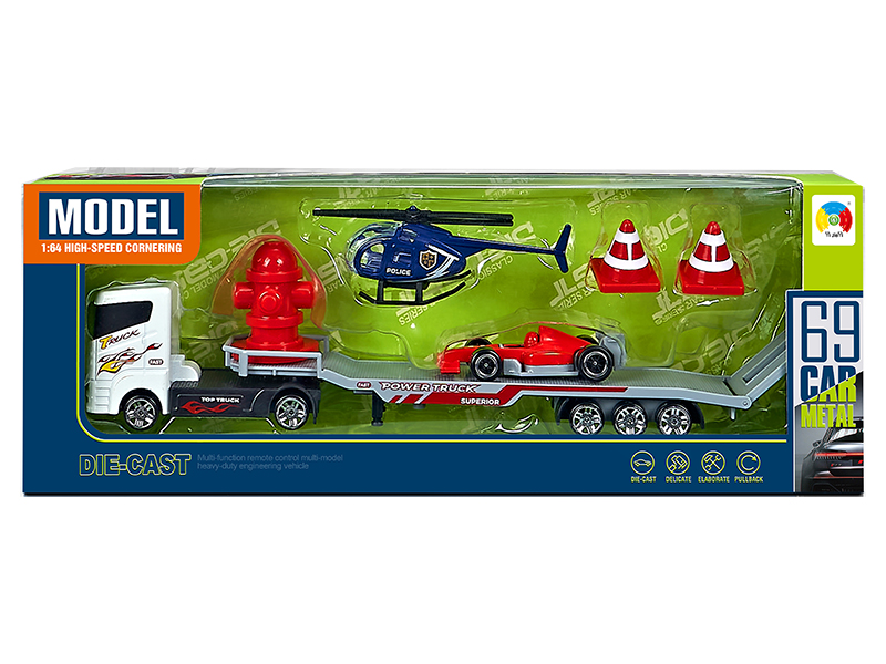 Alloy Trailer With 1 Alloy Helicopter,1 Alloy F1 Racing Car