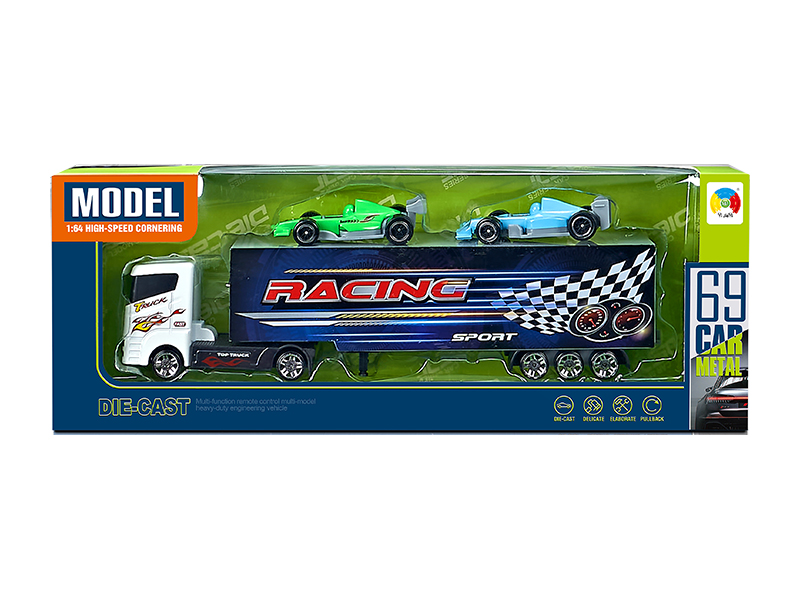 Alloy Container Car With 2 Alloy F1 Racing Cars