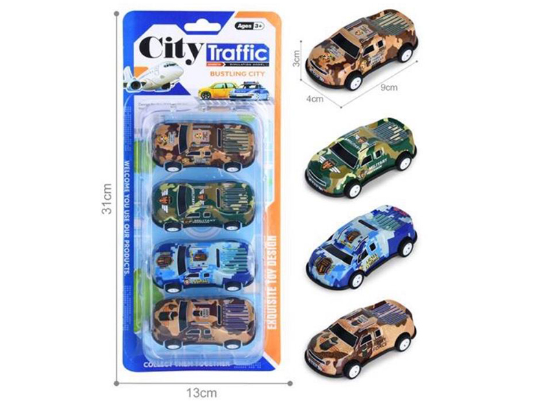 Pull Back Light Alloy/Iron Cars 4pcs