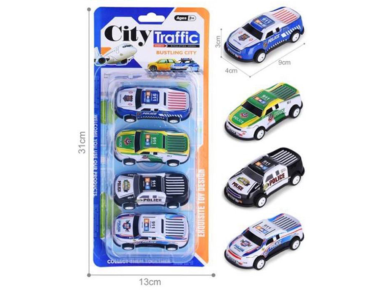 Pull Back Light Alloy/Iron Cars 4pcs