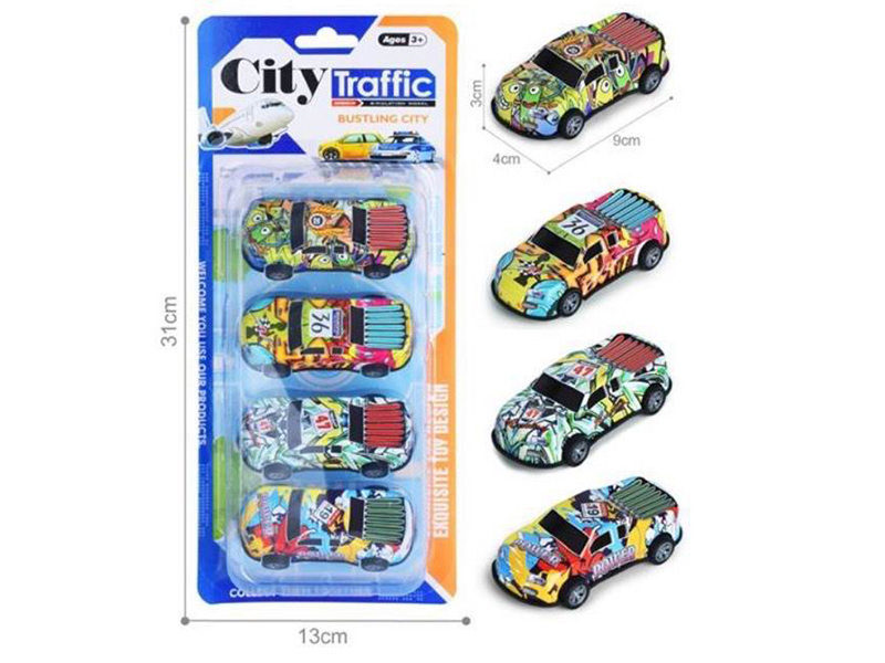 Pull Back Light Alloy/Iron Cars 4pcs