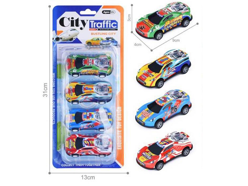 Pull Back Light Alloy/Iron Cars 4pcs