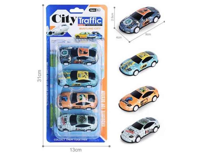 Pull Back Light Alloy/Iron Cars 4pcs