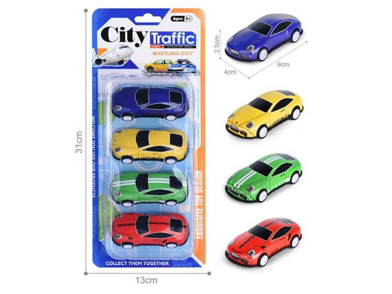 Pull Back Light Alloy/Iron Cars 4pcs